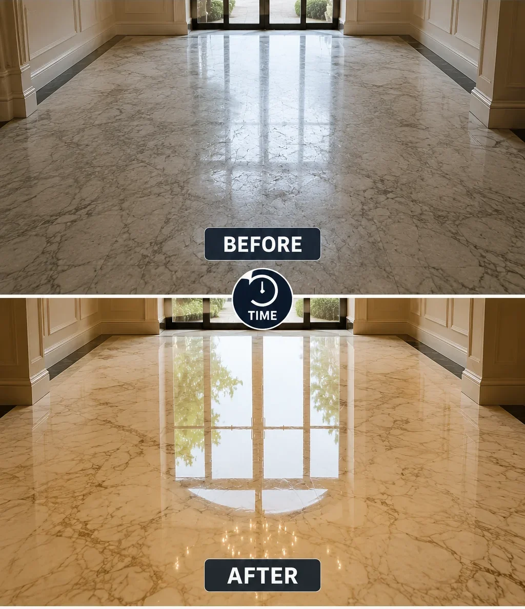 Restoring a dull marble floor back to a polished shine in Atlanta